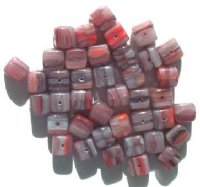 40 8x9mm Amethyst & Red Marble Cube Beads